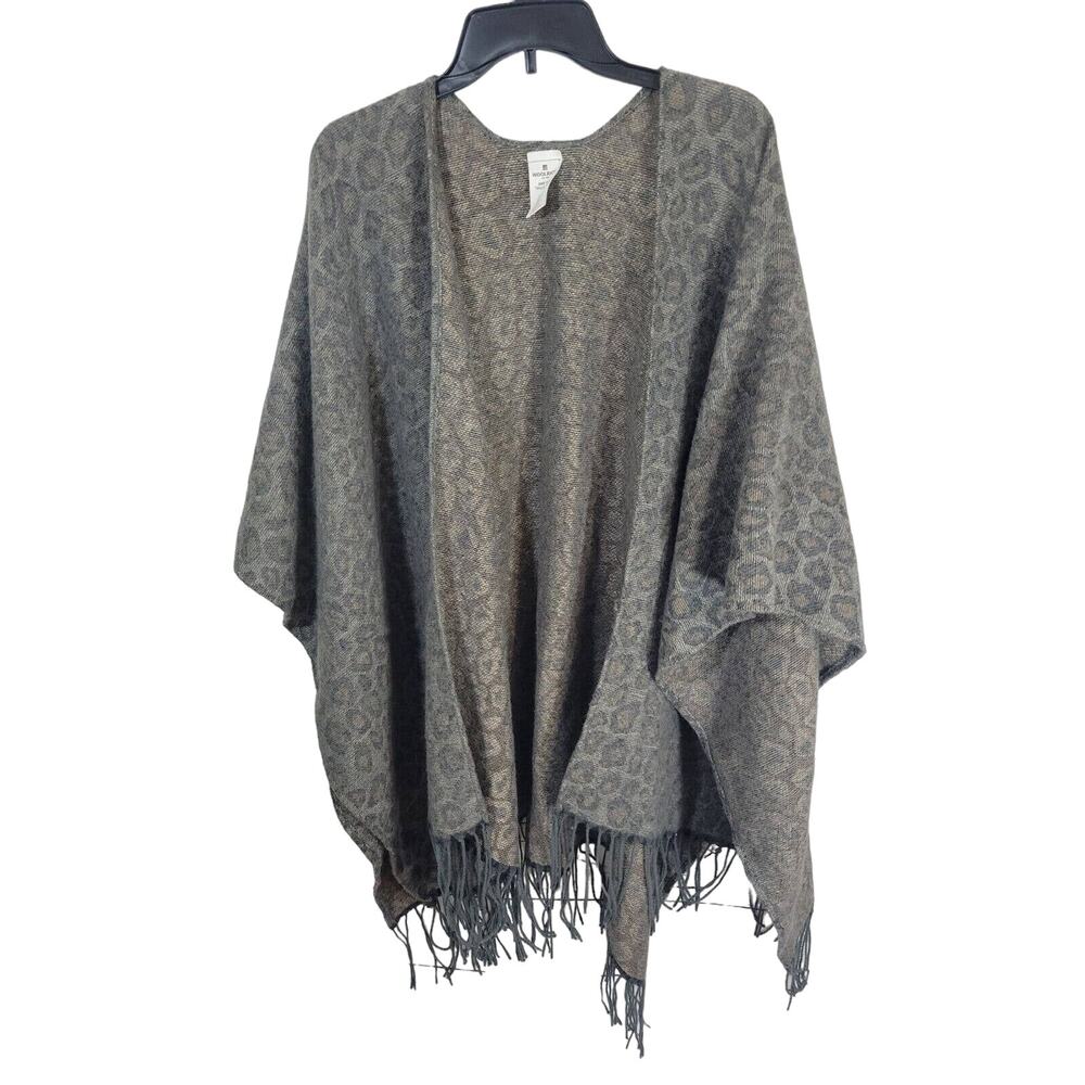 Woolrich Gray Leopard Print Leopard Print Fringed Wrap Shawl Women's One Size - Picture 1 of 7